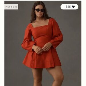 Anthropologie Maeve Long-Sleeve Square-Neck Pleated Mini Dress